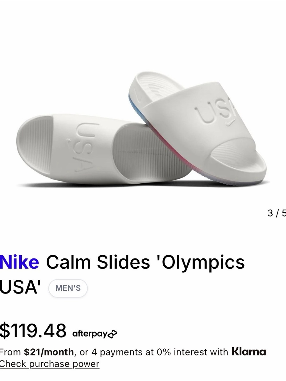 Nike Men’s Calm Slides 'Olympics USA' in sail/old royal/sport red